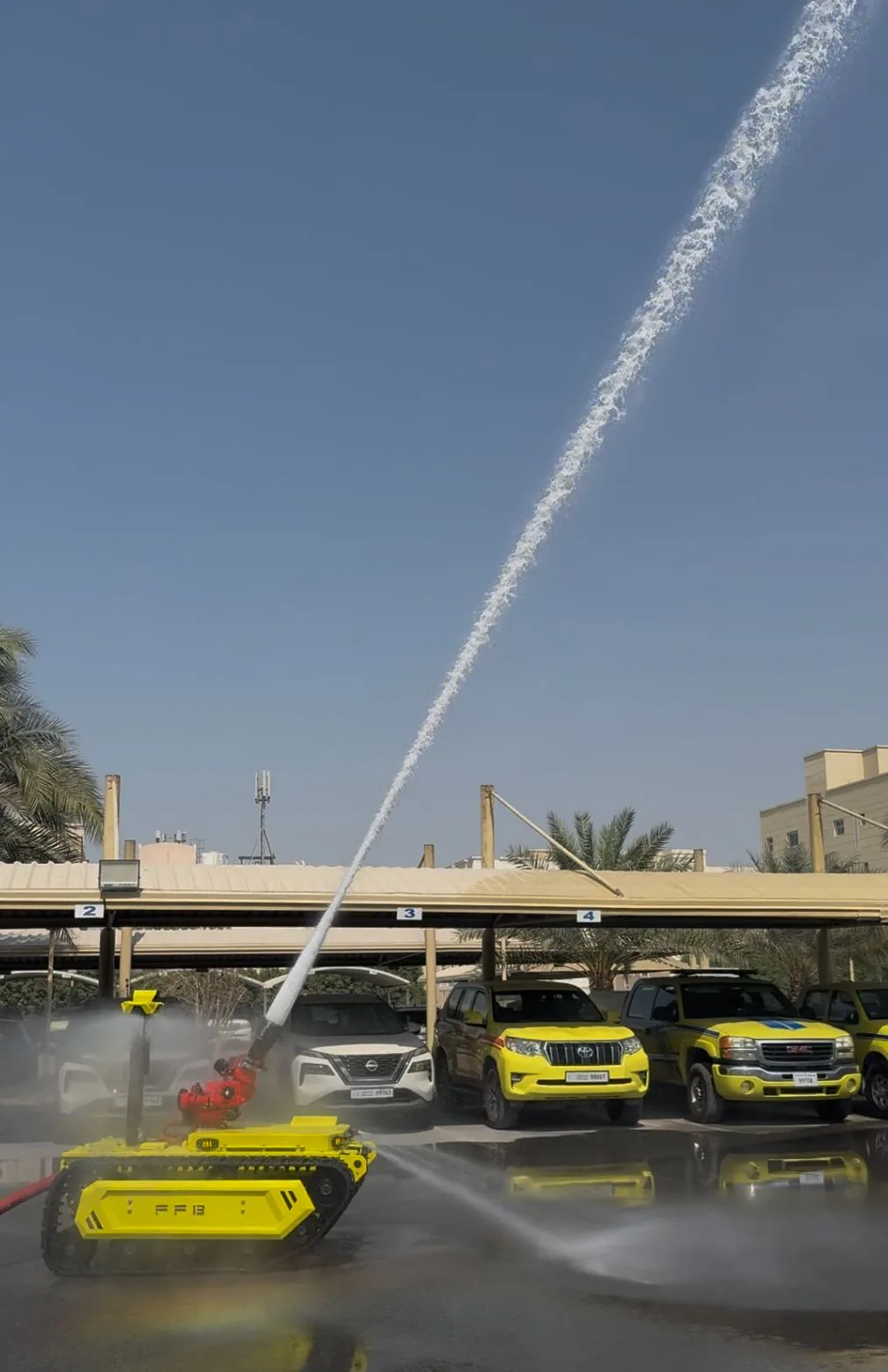 Water jets over a parking area