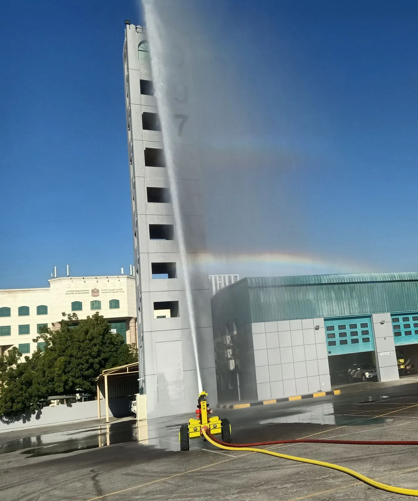 Water jet at a training tower